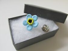 Handmade Blue Forget Me Not Flower Tac Lapel Tie Pin Brooch - Made in the UK