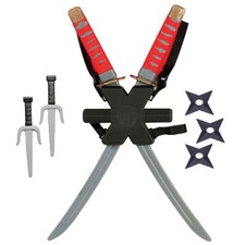 Double Ninja Sword Samurai Warrior 8pc Weapon Set Assassin Fancy Dress Accessory