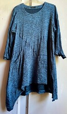 ✩Gorgeous *GRIZAS* Blue Asymmetric Floral Textured Silk Linen Pocket Tunic Top M