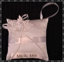 Wedding Ring Pillow - White Satin Ring Cushion 6 x 6'' - Handmade - Free UK Post