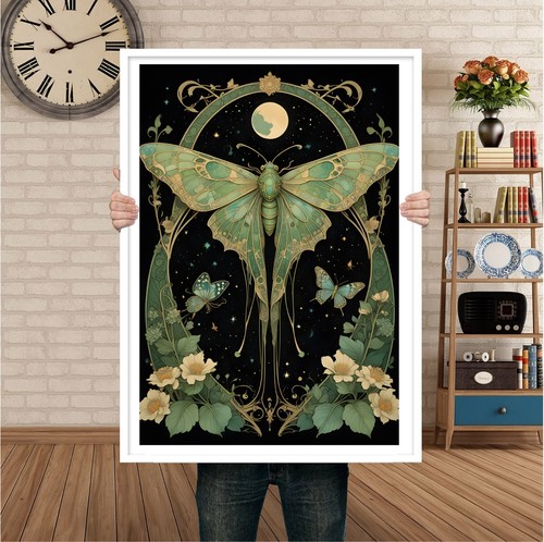 Green moth art - nouveau, wall