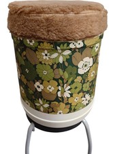 Vintage Plysure Round Laundry Hamper Retro Floral Pattern with Lid