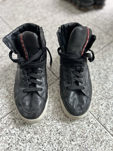 Prada black high top leather - black,