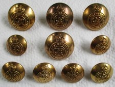 10x WW2 British:"ROYAL ARMY SERVICE CORPS BRASS BUTTONS" (26mm-19mm, GVIR, RASC)