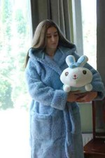 Blue Wool Bath Robe with Hood