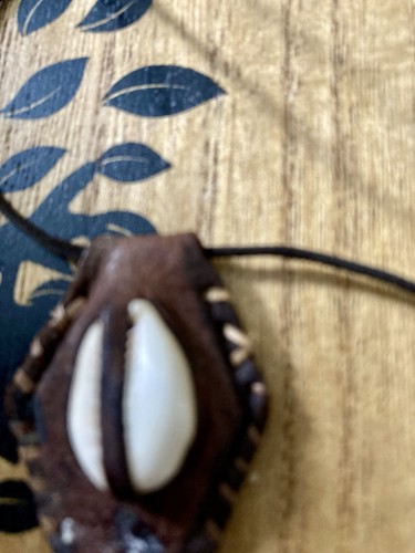 Leather cowrie pendant - leather,