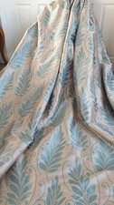 Duck Egg Blue & Gold Satin Taffeta Curtains Leaf Design Tiebacks Xwide 110 x 86"