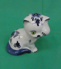Vintage Delft Holland Blue & White Porcelain Cat Hand Painted 10 x 10cms (Hol)