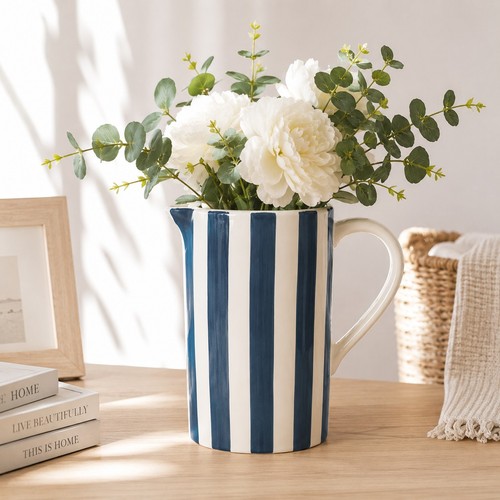 Ceramic blue stripe jug - stripe,