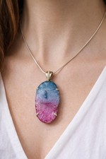 Blue Pink Agate Style Pendant
