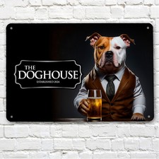 Personalised with any name Bar Sign - Staffy drinking A4 Metal Bar Sign