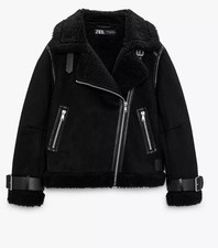 ZARA DOUBLE-FACED BLACK FAUX SHEARLING FUR  AVIATOR JACKET COAT RRP £89