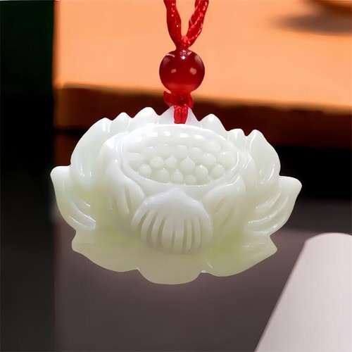 White natural real jade - jade, lotus