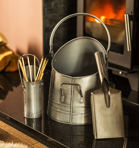 Grey coal bucket - bucket, fireside
