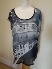 PICADILLY CANADA BLACK AND GREY ABSTRACT PRINT TOP WITH SEQUIN DETAIL - SIZE 16