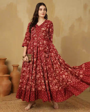 Indian Women Maroon Cotton
