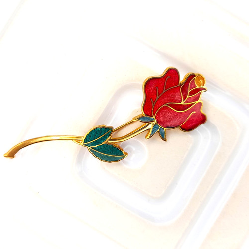 Vintage red rose brooch - vintage,