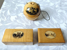 3 Vintage Mauchline Ware Inc Stirling String Holder +Peterhead + Elgin Boxes