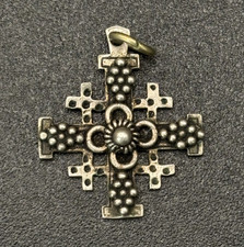 Vintage 950 Silver Jewish Jerusalem Cross Pendant 19mm approx