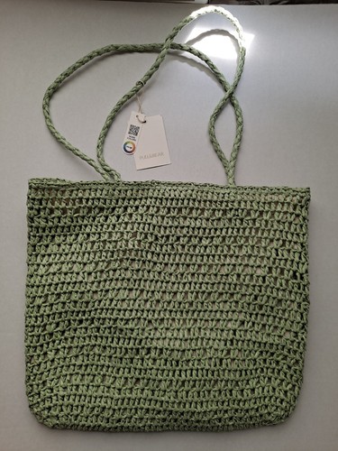 Pull bear green woven tote - woven,