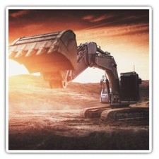 2 x Square Stickers 10 cm - Construction Plant Machinery Digger Cool Gift #14812