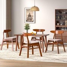 2X Dining Chairs Set Barstools Linen Padded Roll Seat Back Wooden Leg Restaurant