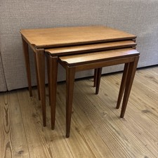 Vintage Mid Century Tapered Leg Teak Nest Of 3 Wood Wooden Tables Danish Design
