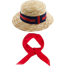 STRAW BOATER HAT & RED TIE