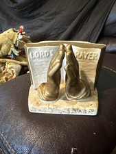Vintage Enesco Ceramic Prayer Book Planter Vase  The Lord’s Prayer  Ivory Gilded