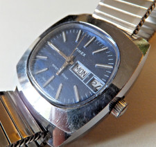 British Made Late 1970's Blue Timex Gentleman's Day Date Manual Wind Watch