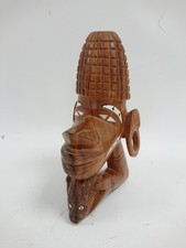 Hand Carved African Tribal Wooden Sculpture with Inlay Detailing Collectible 