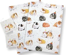 Guinea Pig Party Recycled and Recylable Gift Wrapping Paper - 2 sheets and tags
