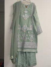 Pakistani Branded Threads & Motifs Green Organza Shalwar Kameez Embroidered