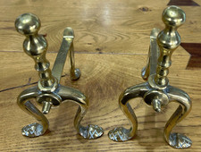 Vintage Pair Of Heavy Brass Fire Dogs