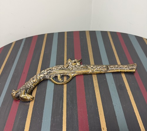 Vintage brass flintlock pistol - flintlock,