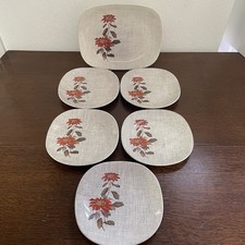 Vintage 1950s J&G Meakin Sol Flamenco' Red Set Of 5 Tea Plates 1 xSandwich Plate