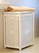 White wicker laundry - basket, /
