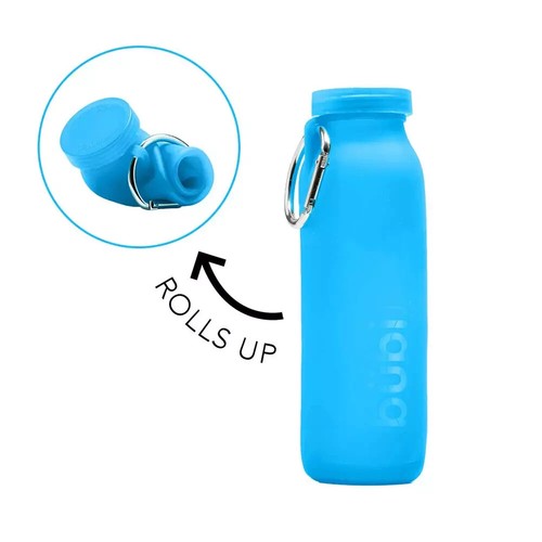 Blue silicone water bottle - water,