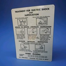 ELECTRIC SHOCK SUFFOCATION INSTRUCTIONAL SIGN VINTAGE INDUSTRIAL ACRYLIC