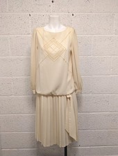 Gina Bacconi Vintage Dress Yellow Beaded Pleated Drop Skirt - Size 12