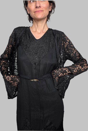 1930s black silk lace evening - silk,