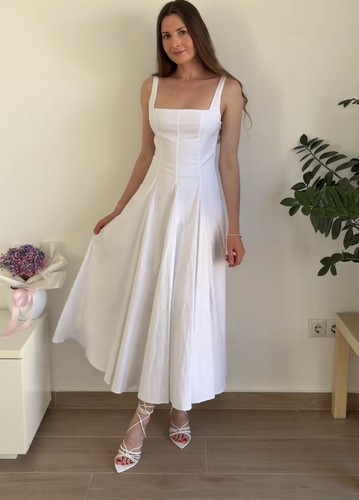 Zara cotton poplin godet midi - cotton,