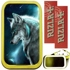 WOLF COMET SMOKING SET, GOLD 1oz TOBACCO TIN, 2 X RIZLA PAPERS & FILTERS