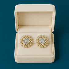 9ct gold  stud earrings  flower design 15 mm pair in a Luxury Gift box