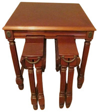 MAHOGANY NEST OF TABLES GEORGIAN REGENCY SYLE FLUTED LEGS BRASS HANDLES VINTAGE