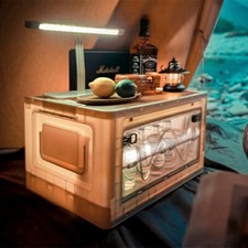 Folding Outdoor Camping Storage Box Picnic Car Organizer Wood BBQ Table W/ Light