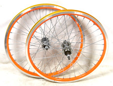 PAIR OF 20" ORANGE BIKE ALLOY WHEELS EX RALEIGH SPARES MULTI SPEED HUB 406 - 17