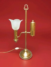 VINTAGE BRASS STUDENTS TABLE LAMP DESK LAMP FROSTED GLASS SHADE FREE STANDING