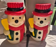 Vintage Pair Snowmen Blow Mold