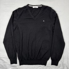 J. Lindeberg Black Merino Wool V Neck Sweater Men's S Golf Casual Dark Luxury